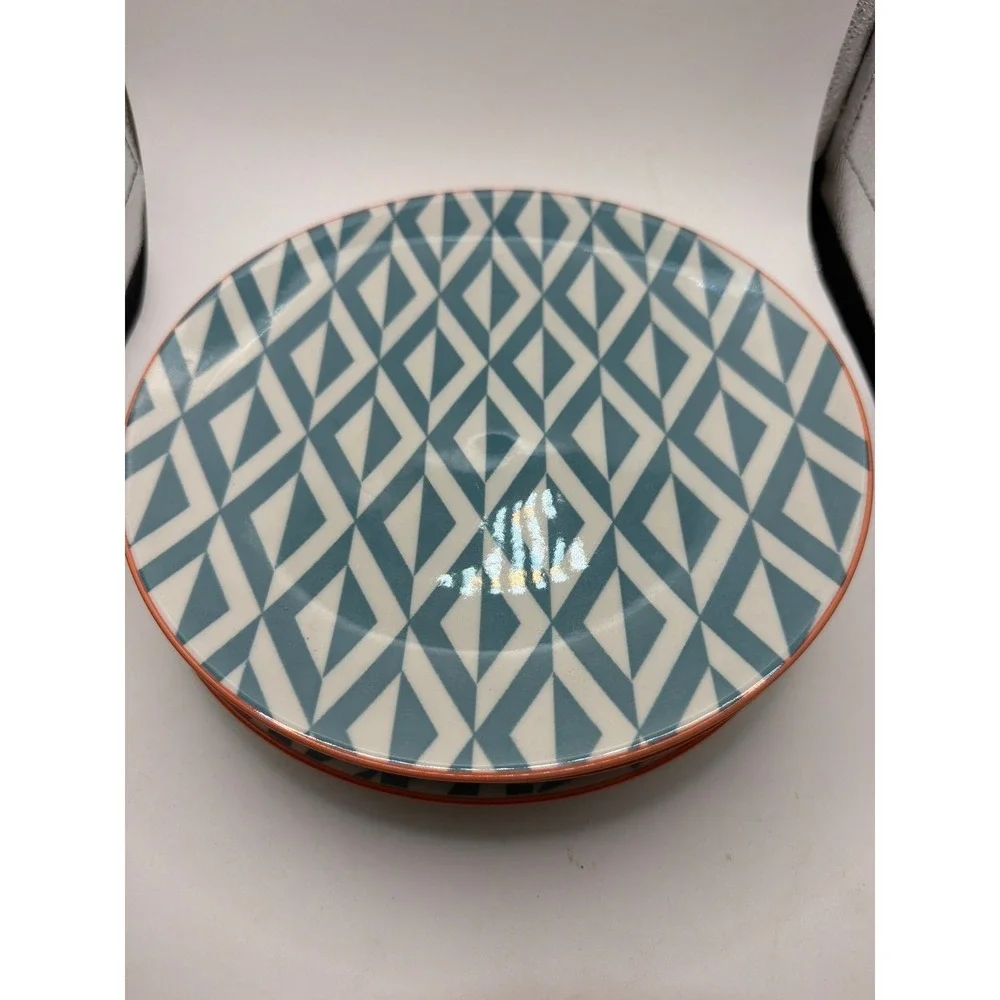 4 Better Homes & Gardens Piers Teal Porcelain Salad Plates 8.5in Discontinued